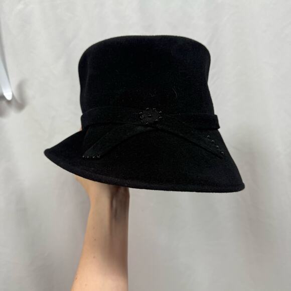 Louise Green Vintage Style Black Velvet Velour Bucket Hat Millinery main image 4